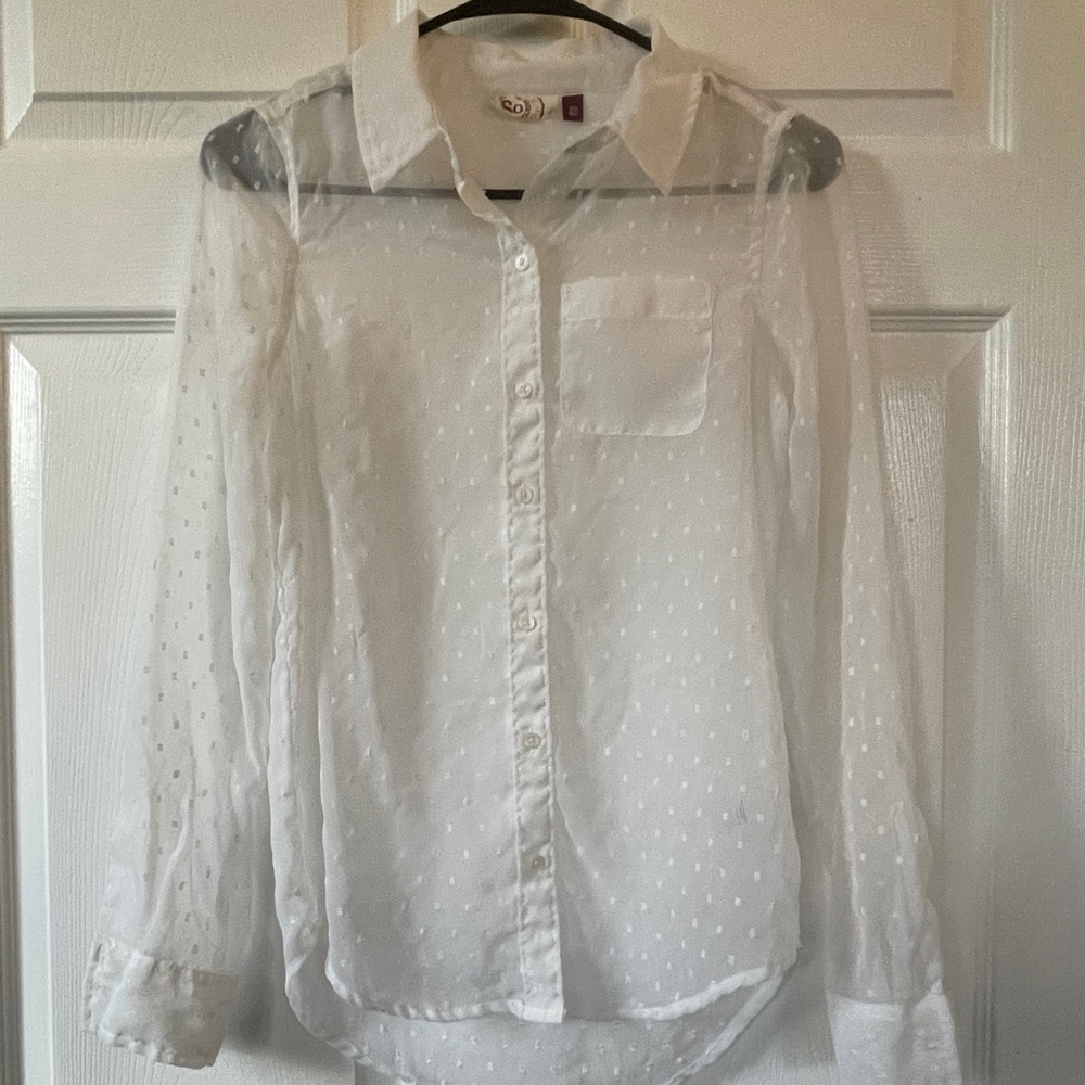 Sheer collared long sleeve dress shirt/blouse button down